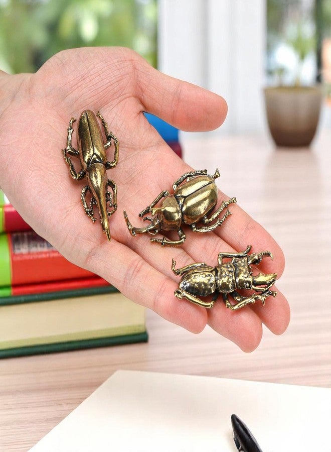 KH866 3PCS/Set Insect Bug Wall Decor, Solid Brass Beetle Figurine Ornament, Exquisite Miniature Taurus Horn Insects Art Statue, Simulation Desk Decoration Crafts, Home Living Room Artwork Gift for Tea Table - Image 5